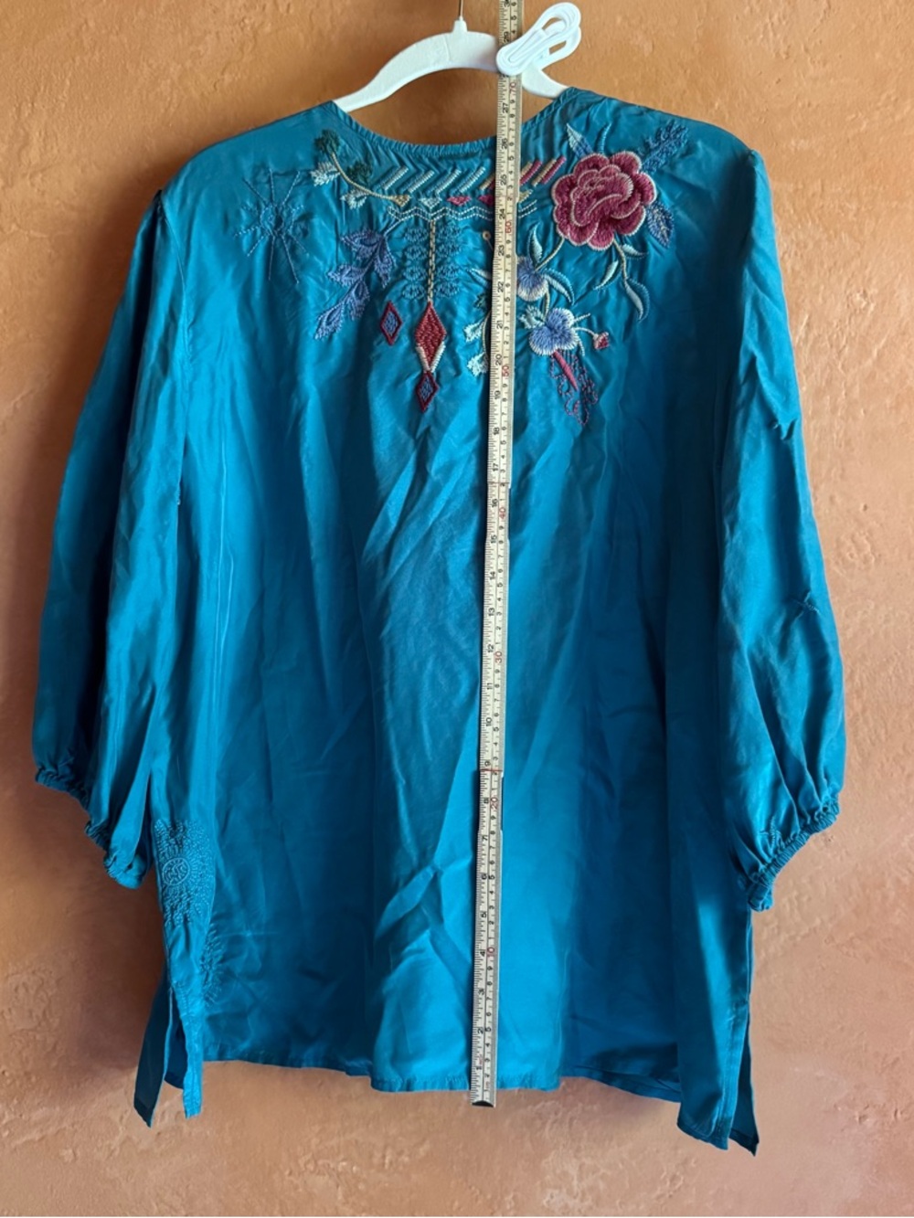 Johnny Was Taryn Flowy Tassel Blouse Silk Embroidered NWT Size L - Picture 9 of 12